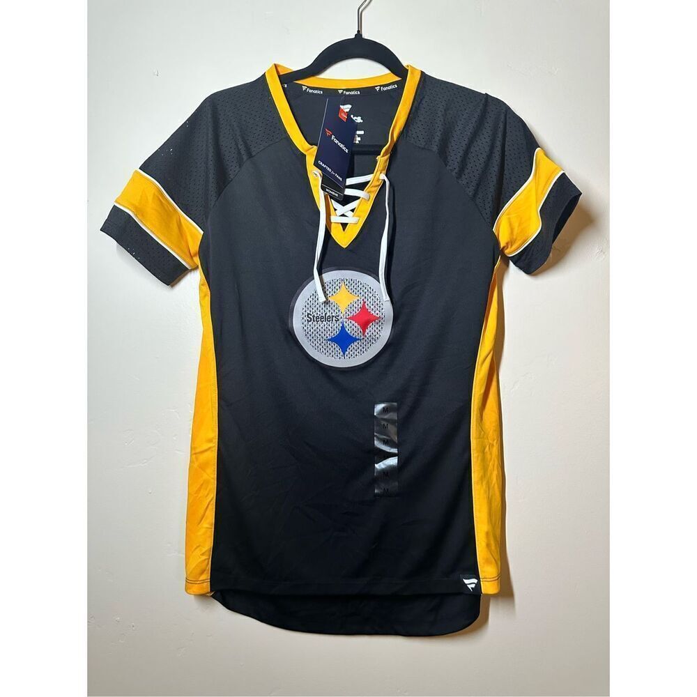 NFL Pittsburgh Steelers Black and Yellow Women’s Glitter Jersey Top Size Medium